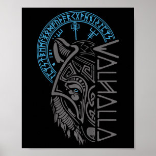Valhalla Wolf Mask Odin Runes Norse Comp Viking Poster