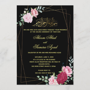 Valima Zeremonie Hochzeit Einladung Gold Black Bla