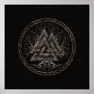 Valknut and Tree of Life Yggrdrasil Poster