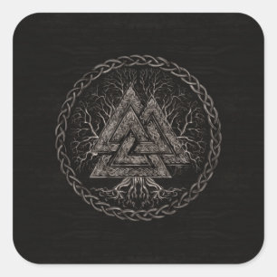 Valknut and Tree of Life Yggrdrasil Quadratischer Aufkleber