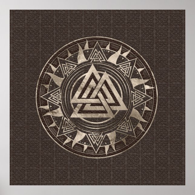 Valknut Symbol - Braunes Leder und Gold Poster (Vorne)