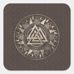 Valknut Symbol - Brownleder und -gold Quadratischer Aufkleber