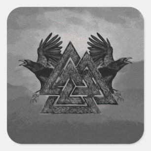 Valknut Symbol und Ravens Quadratischer Aufkleber