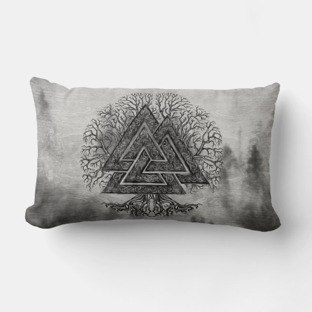 Valknut und Baum des Lebens Yggdrasil Lendenkissen (Vorderseite)