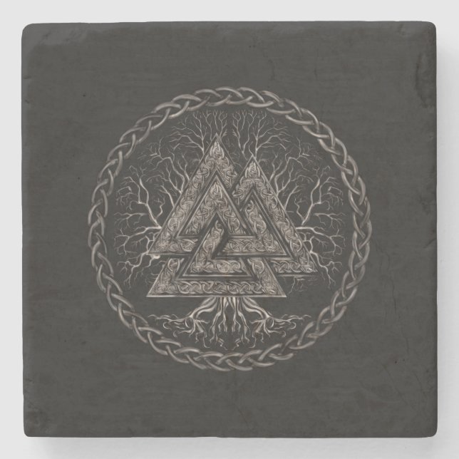 Valknut und Baum des Lebens Yggrdrasil Steinuntersetzer (Vorderseite)