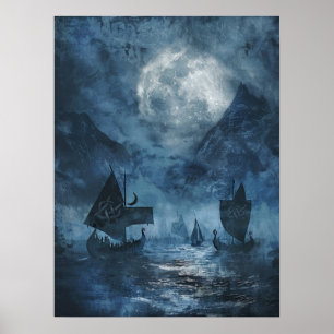 Valknut Viking Ships Samhain Halloween Nordic Poster