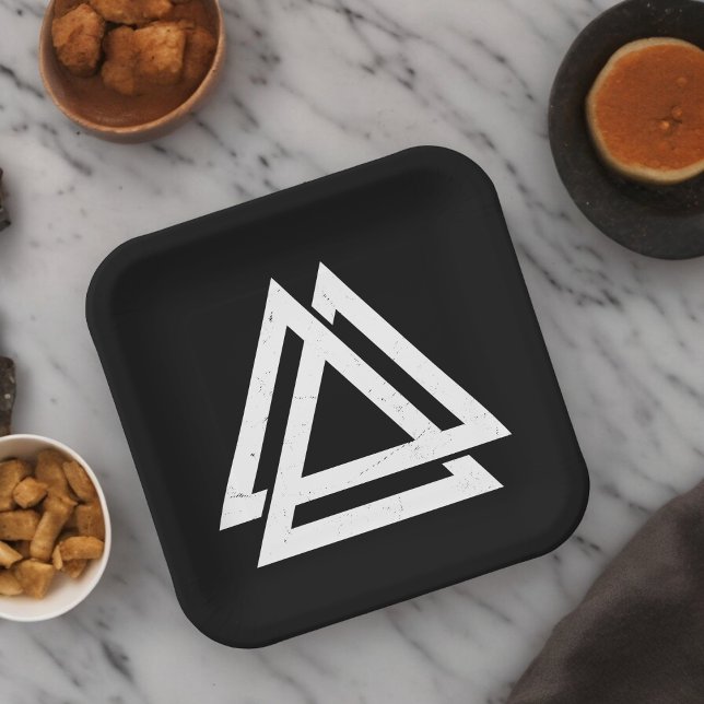Valknut Viking Triangle Art Pappteller (Triangle geometric,birthday,wedding,baby shower,special occasion event paper plate party supplies)