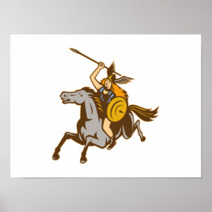 Valkyrie Riding Horse Retro Poster