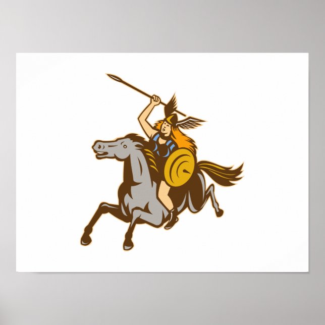 Valkyrie Riding Horse Retro Poster (Vorne)