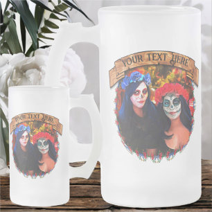 Vallarta Catrinas mit Blume & Kerzen 1718 Mattglas Bierglas