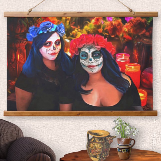 Vallarta Catrinas mit Blume & Kerzen 1718 Wandteppich Mit Holzrahmen (Von Creator hochgeladen)