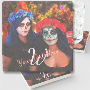 Vallarta Catrinas mit Blumen & Kerzen 1718 Steinuntersetzer