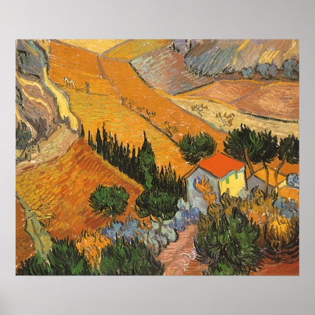 Valle mit Plowman von Vincent van Gogh Poster (Vorne)