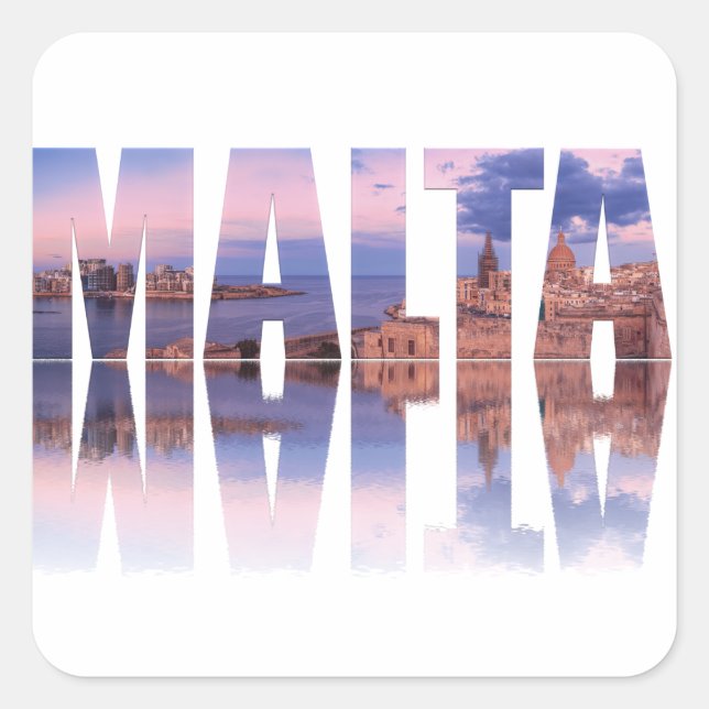 Valletta Altstadt und Hafen Malta Text Reflexion Quadratischer Aufkleber (Vorderseite)