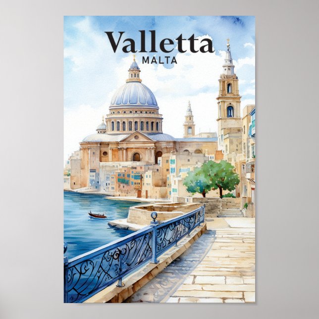 Valletta Malta Aquarellmalerei Poster (Vorne)