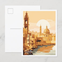 Valletta Malta Art Travel Vintage Abbildung Postkarte