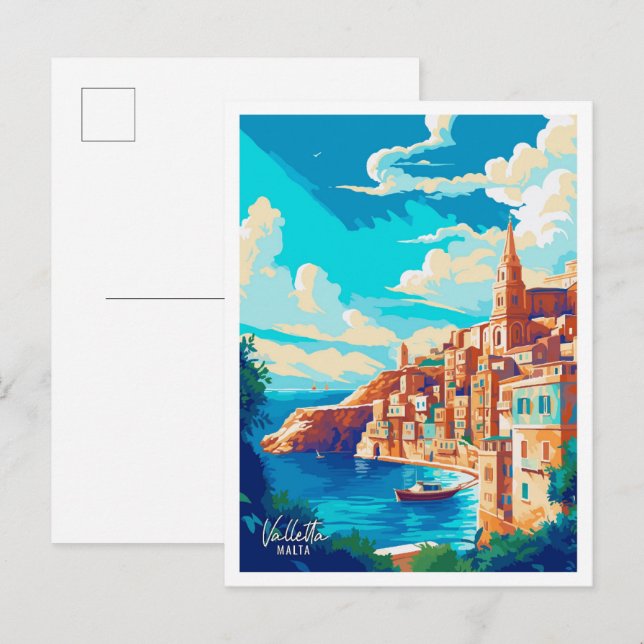 Valletta Malta Art Vintage Postkarte (Vorne/Hinten)