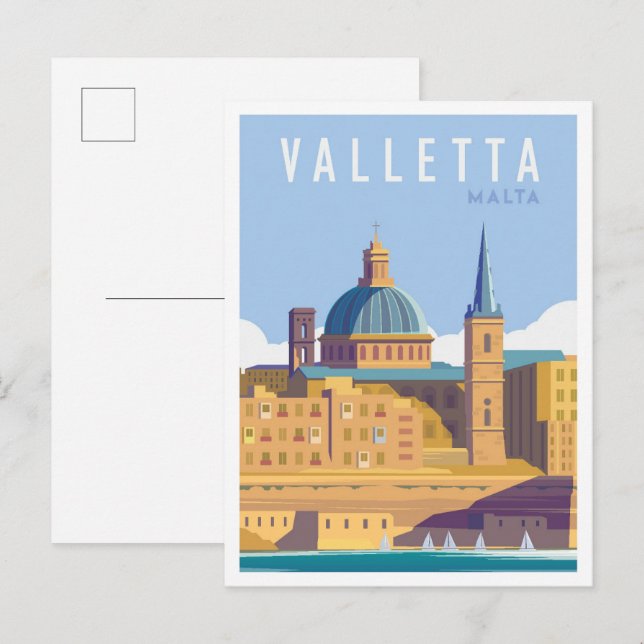 Valletta Malta Art Vintage Postkarte (Vorne/Hinten)