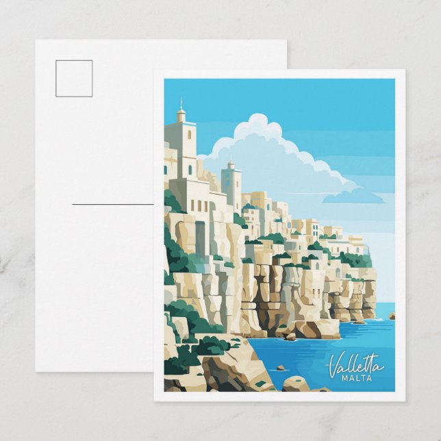 Valletta Malta Reisen Vintage Abbildung Postkarte (Vorne/Hinten)