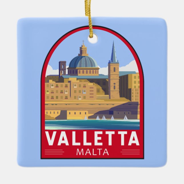 Valletta Malta Reisen Vintage Kunst Keramikornament (Vorderseite)