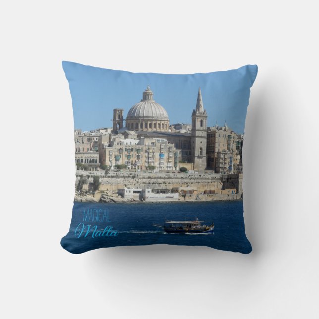 Valletta Skyline Hafen Landschaft Malta Souvenir Kissen (Vorderseite)