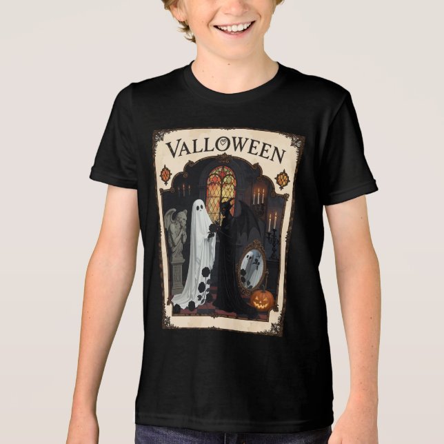Valloween Ceremony Ghost And Robed Figure Tri-Blend Shirt (Vorderseite)