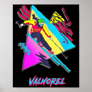Valmorel farbenfrohes Retro-Ski-Abenteuer-Design  Poster