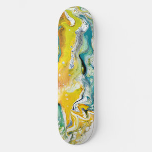 Valse à travers 1 Golden Blue Abstrait Skateboard