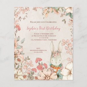 Value Bunny Floral 1. Geburtstags-Einladung für Mä Flyer
