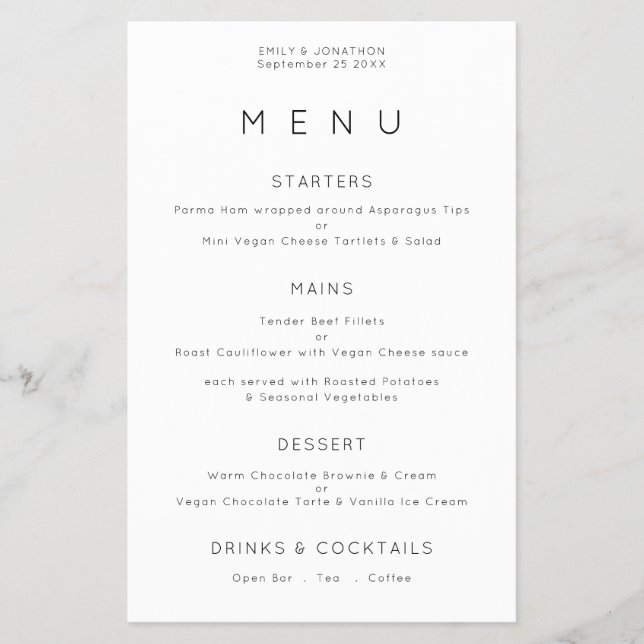 Value Simple Typografy Schwarz-weiß Wedding Menu Flyer (Vorne)