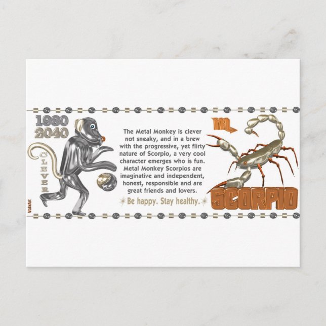 ValxArt Zodiac Scorpio Metal Affe 1980 1920 Postkarte (Vorderseite)