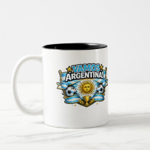 Vamos Argentina Patriotisches Fußballdesign   Arge Zweifarbige Tasse