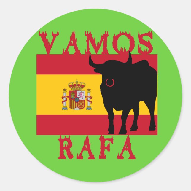 Vamos Rafa mit der Flagge Spaniens Runder Aufkleber (Vorderseite)