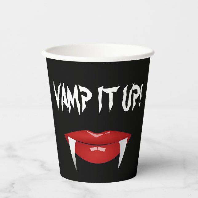 "VAMP IT AUF!" Vampire Fangs Halloween Pappbecher (Vorderseite)