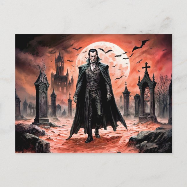 Vampir auf einem mondbeschienenen Friedhof Postkarte (Vorderseite)