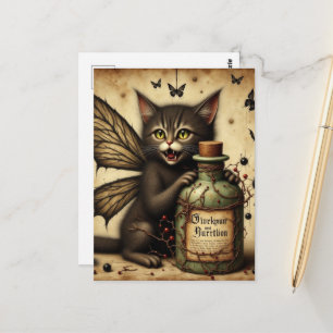 Vampir-Feenkätzchen und eine Giftflasche Postkarte