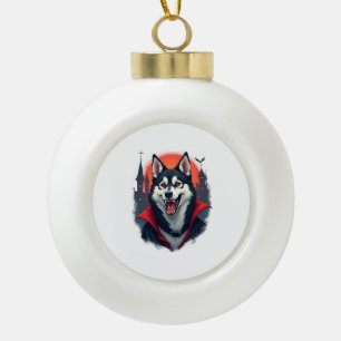 Vampir-Husky-Biss Keramik Kugel-Ornament