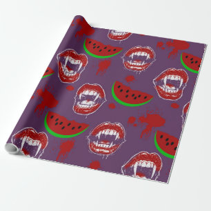 Vampir isst Wassermelone Halloween im Juli Lila Geschenkpapier