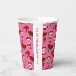 Vampir isst Wassermelone Summerween-Party Rosa Pappbecher