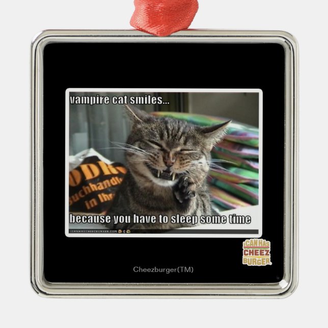 Vampir-Katzenlächeln Silbernes Ornament (Vorne)