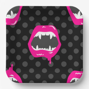 Vampir-Lippen-Monster-Reißzahn-Kreatur rosa Pappteller