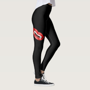 Vampir-Mund mit roten Lippen auf Schwarz Leggings