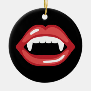Vampir-Mund mit roten Lippen und Fangzähnen Keramikornament