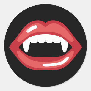 Vampir-Mund mit roten Lippen und Fangzähnen Runder Aufkleber