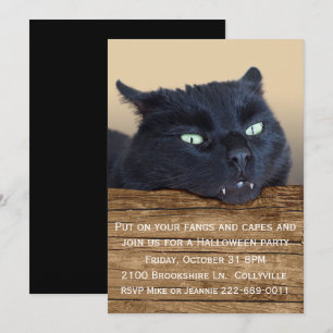 Vampir-Schwarze-Katze-Halloween-Party-Einladung Einladung