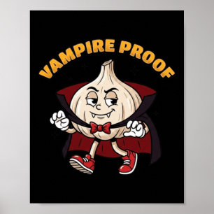 Vampir-sicherer lustiger Knoblauch Retro-Cartoon H Poster
