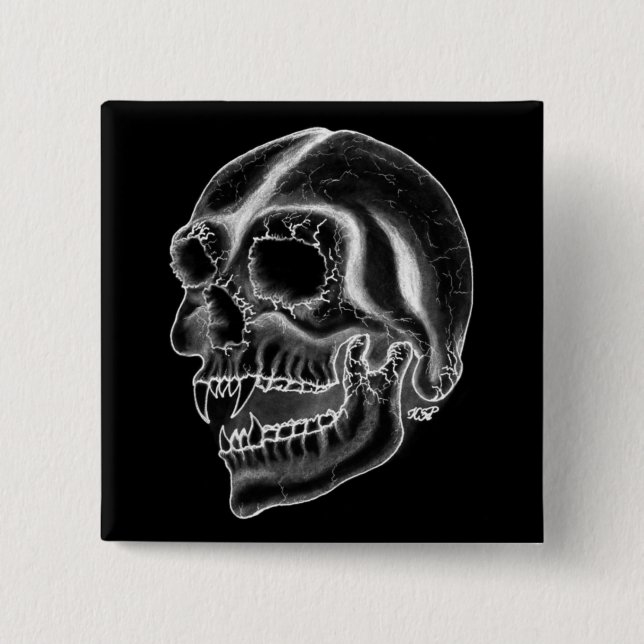 Vampir skull Schwarzweiß-Design Button (Vorderseite)