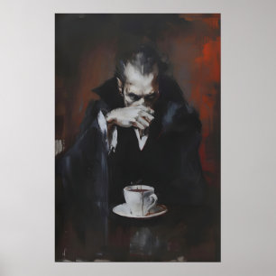 Vampir trinkt Kaffee Kunstposter, Gothic Dark Poster