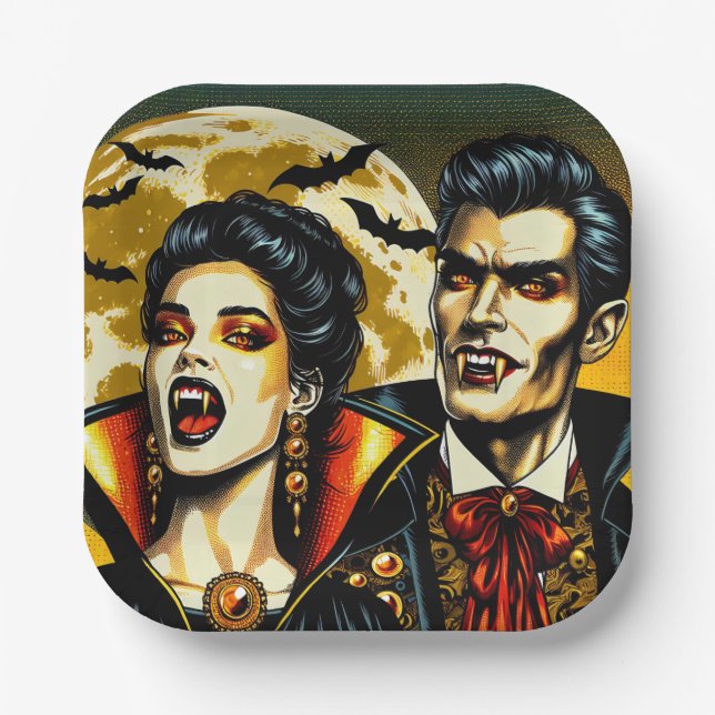 Vampire and Bats Halloween-Party Pappteller (Vorderseite)