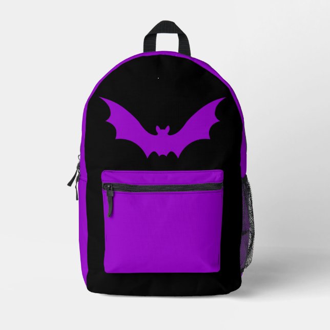 VAMPIRE BAT BACKPACK (SCHWARZ LILA) BEDRUCKTER RUCKSACK (Vorderseite)